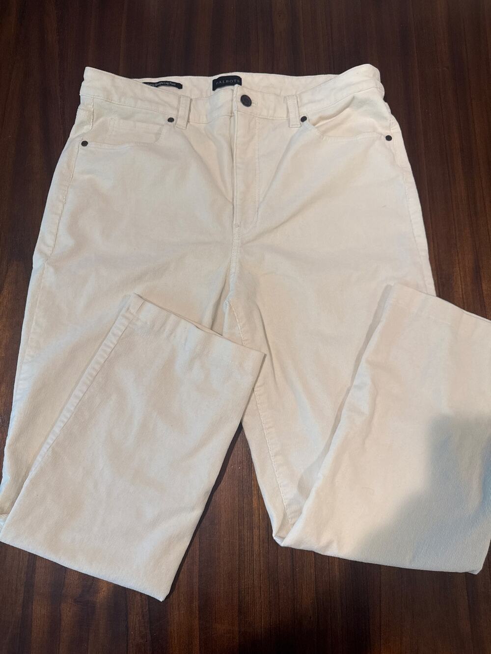 Talbots Corduroy Straight Leg Pants Women’s 12 Ivory Cream 5 Pocket